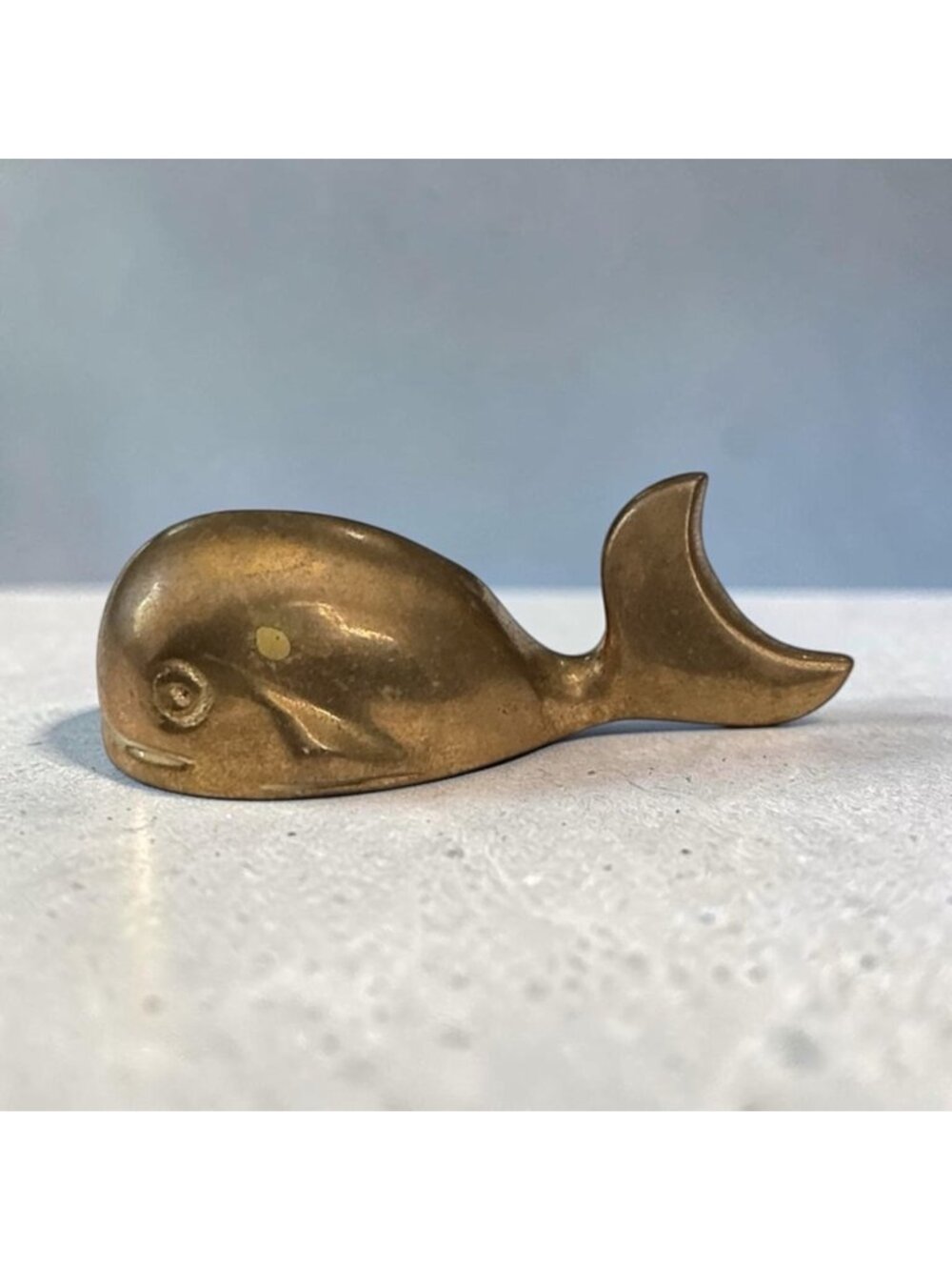 Small Brass Whale Nautical Paperweight Figurine 2.25" x 1" Vintage Decor Accent